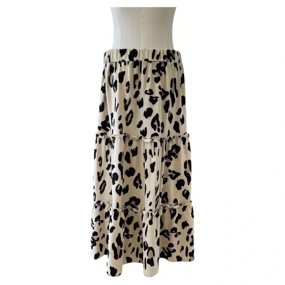 Tickled Teal Leopard Tiered Midi Skirt Size L EUC - Picture 2 of 7